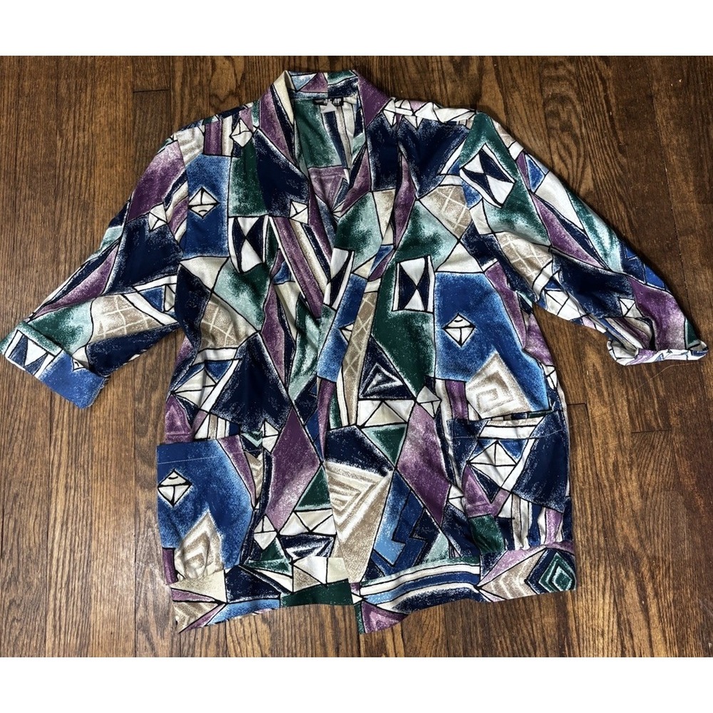 90s Yours ASAP California 3/4 sleeve top Pre-owned Abstract Art Size XLarge‎
